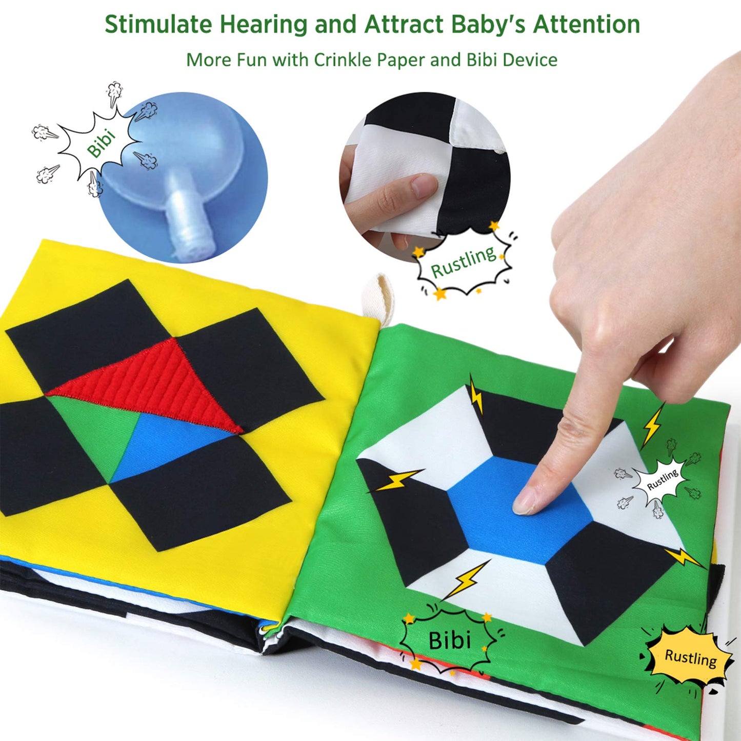 beiens Baby Books Toys, High Contrast Black and White, Non Toxic Fabric Touch and Feel Crinkle Cloth ,Early Educational Stimulat