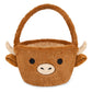 JIZWPOOM Easter Basket,Highland Cow Plush Easter Baskets for Kids,Basket Empty Easter Egg Hunt Party Favor,Cute Easter Gifts for