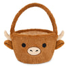 JIZWPOOM Easter Basket,Highland Cow Plush Easter Baskets for Kids,Basket Empty Easter Egg Hunt Party Favor,Cute Easter Gifts for