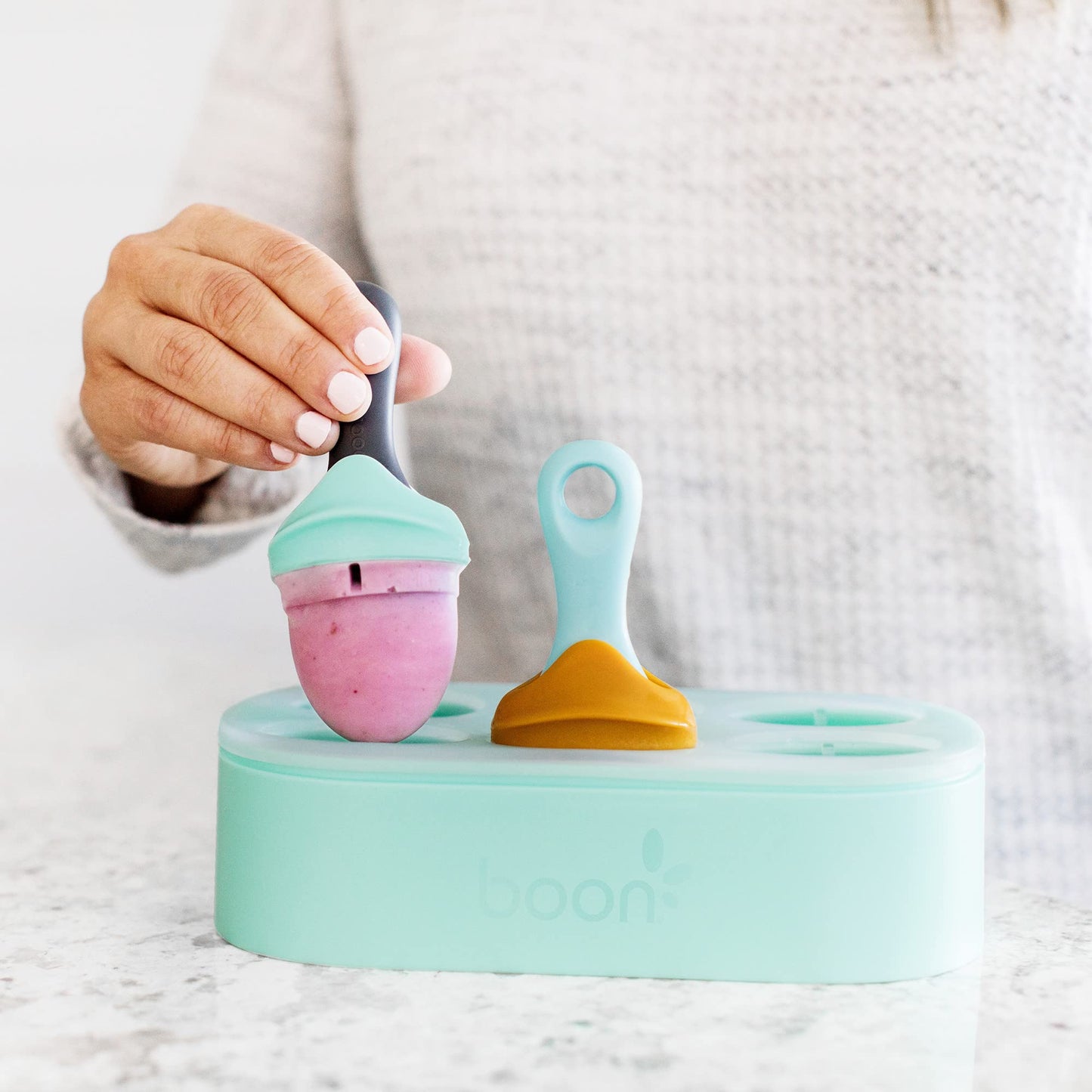 Boon Pulp Silicone Feeder Freezer Tray - Includes Silicone Tray And Lid With 2 Pulp Silicone Baby Food Feeders - Baby Food Stora