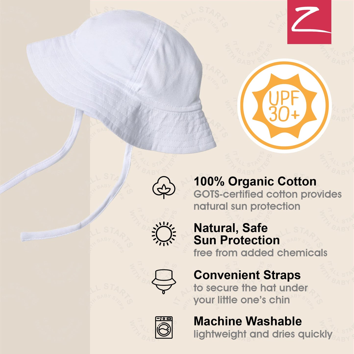 Zutano Unisex Baby Pastel Solid Sun Hat, Classic White, 24 Months