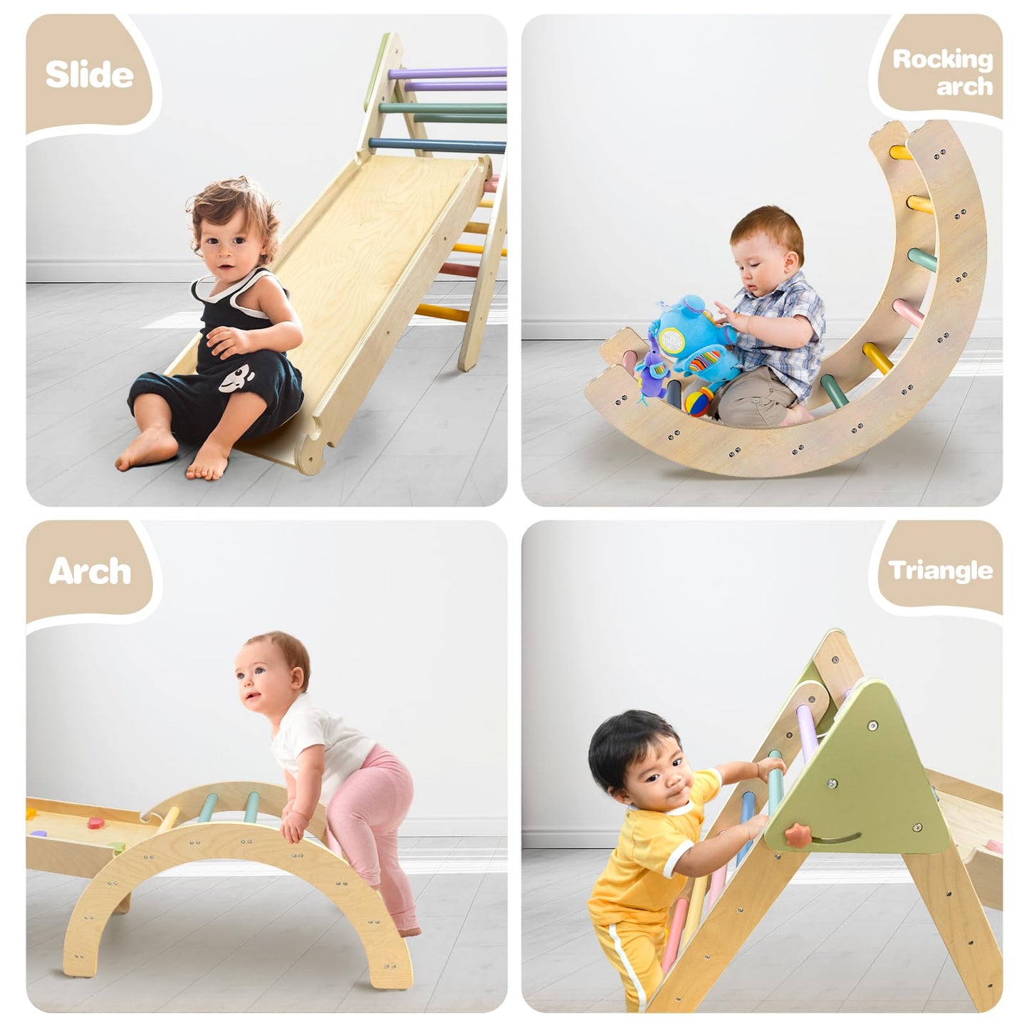 Lol-Fun Pikler Triangle Set Montessori Toddler Climbing Toys Indoor, Foldable Climbing Toys For Toddlers 1-3 Inside, 3 Piece Bab