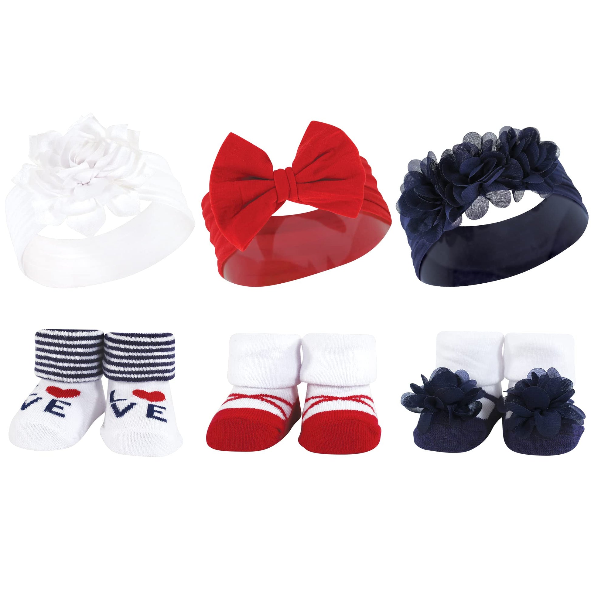 Hudson Baby Baby Girls' Headband And Socks Giftset, Navy Red, One Size
