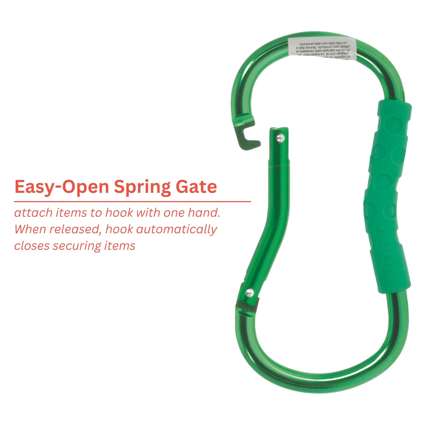 Nuby Large Handy Hook Carabiner Stroller Clip With Textured Soft Grip, Colors May Vary
