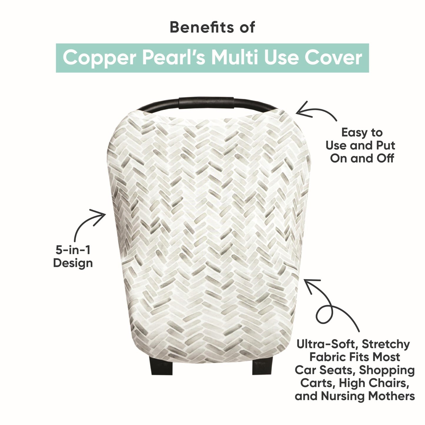 Baby Car Seat Cover Canopy And Nursing Cover Multi-Use Stretchy 5 In 1 Gift 'Scarlet' By Copper Pearl