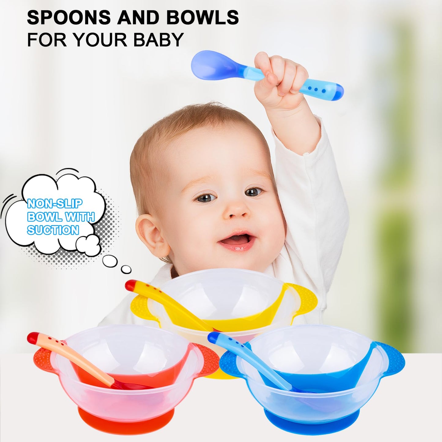 Berry President Baby Bowls With Suction Base, Spill-Proof Lid, Temperature-Sensing Spoon, Binaural Design Bowl For Babies Kids C