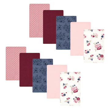 Hudson Baby Unisex Baby Cotton Flannel Burp Cloths, Dusty Rose Floral 10-Pack, One Size