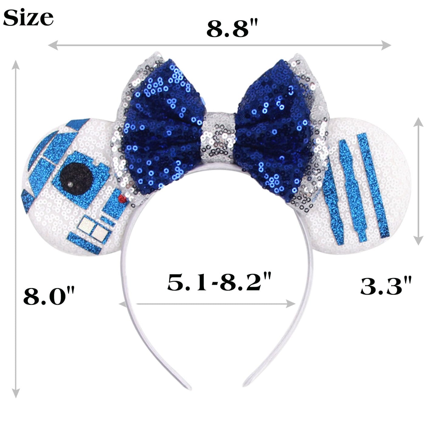 Fachpint Mouse Ears Headbands - 2Pcs Blue Ears For Boy Girl, Cute Halloween Theme Park Accessories, Sequin Christmas Party Props