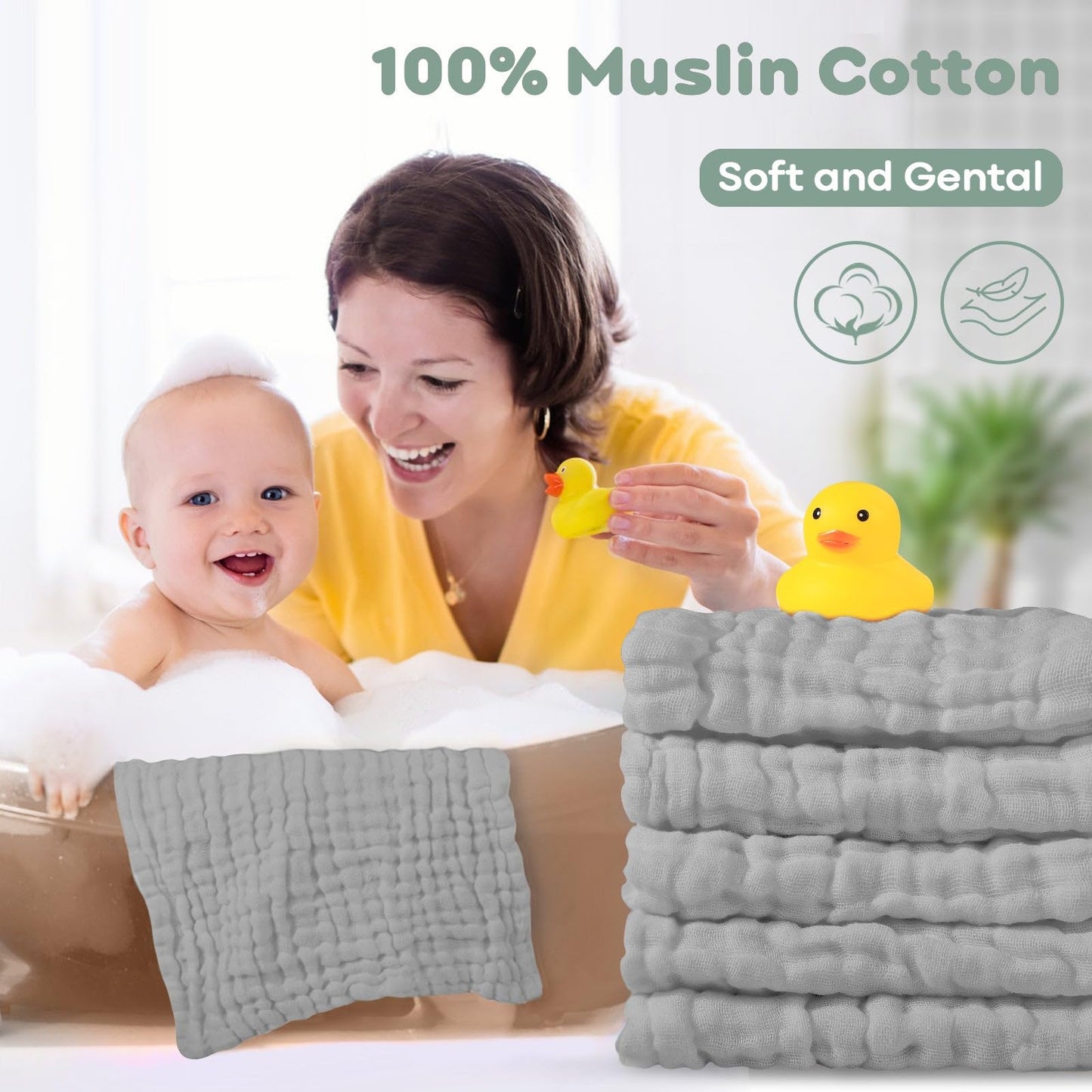 Yoofoss Muslin Baby Washcloths 100% Cotton Face Towels 6 Pack Wash Cloths For Baby 12X12In Soft And Absorbent Baby Wipes (Grey)