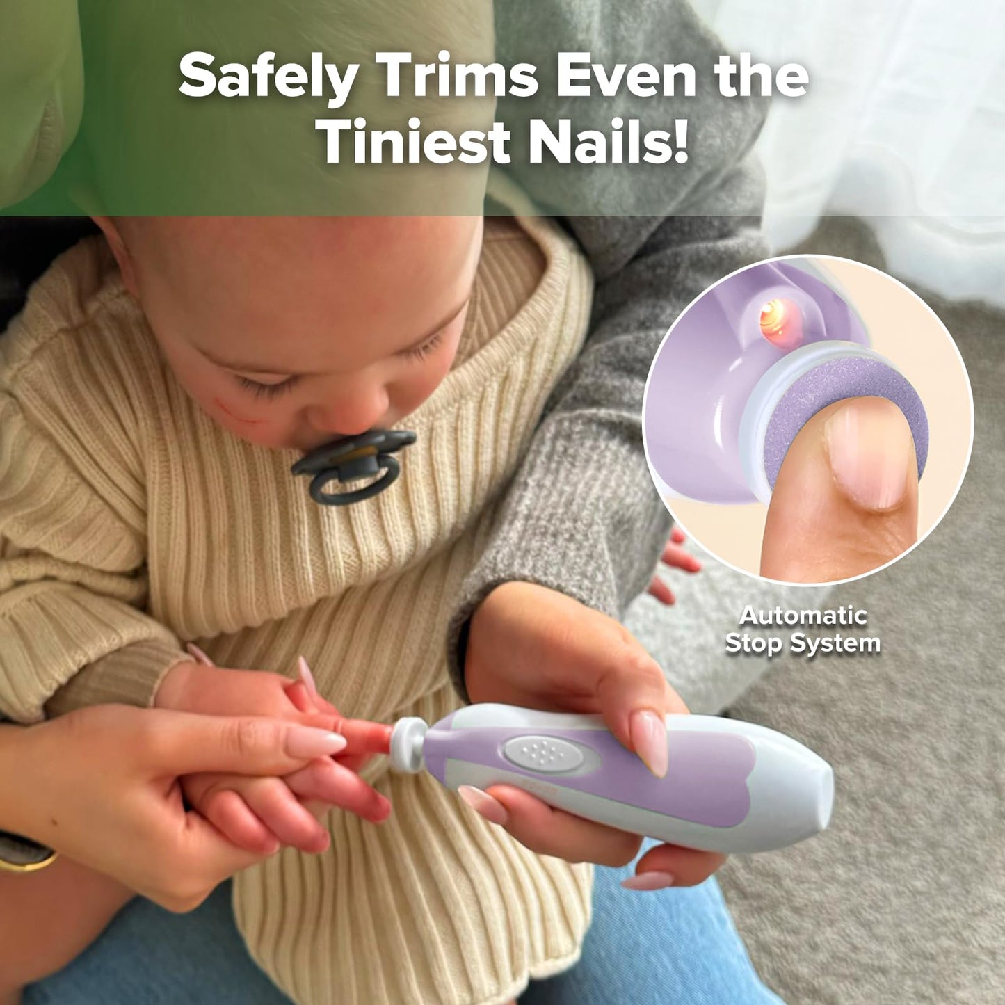 Haakaa Baby Nail Trimmer Electric Baby Nail File Kit With Led Light, Baby Nail Clippers For Newborn/Infants/Adults Toenails And