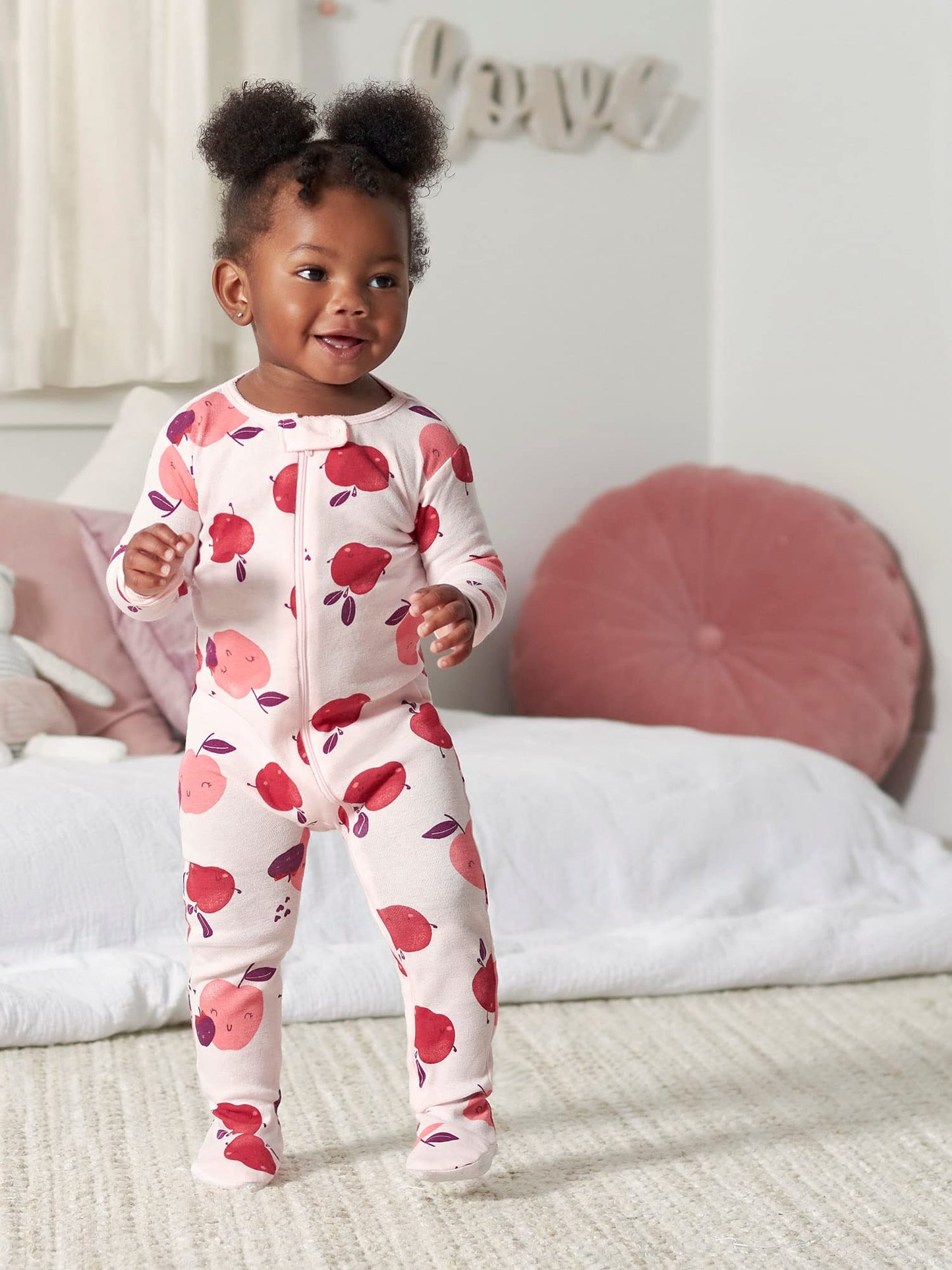 Gerber Baby Girl'S Toddler 4-Pack Footed Pajamas, Apple And Woodland Floral, 2T