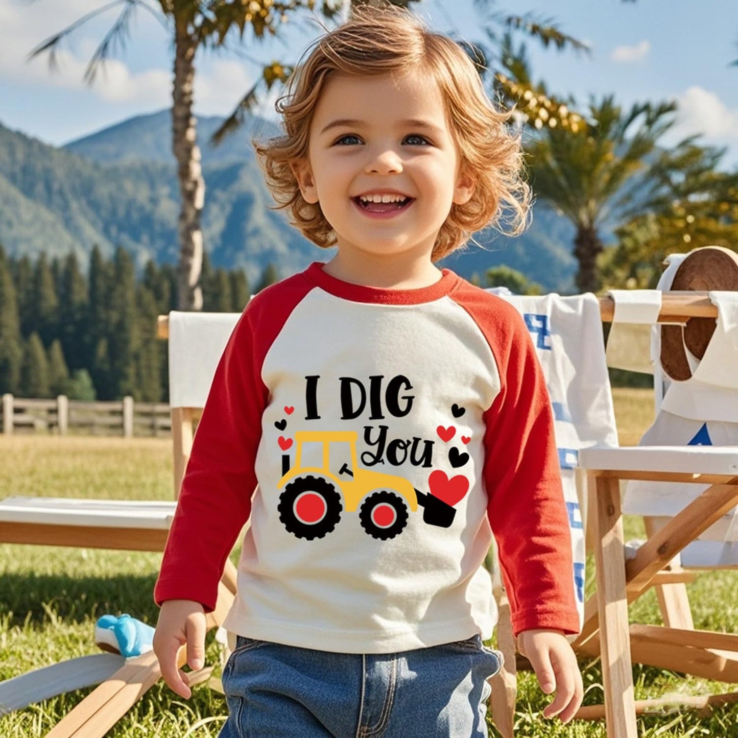 Girls Valentines Day Shirt 4T Toddler Boy I Dig You Heart Long Sleeve Raglan Little Kids Shirts For Valentines Red Tops