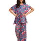 Ninos Dreams Girls Cotton Kaftan with Palazzo Set Blue Pink Floral
