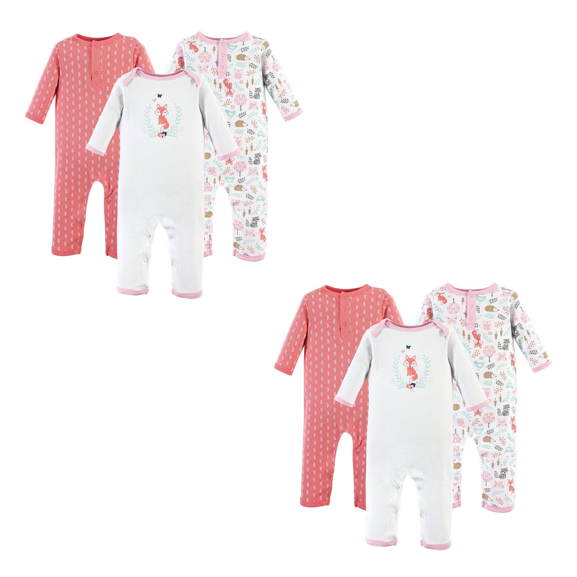 Hudson Baby Unisex Baby Cotton Coveralls Woodland Fox 6-Piece, 9-12 Months