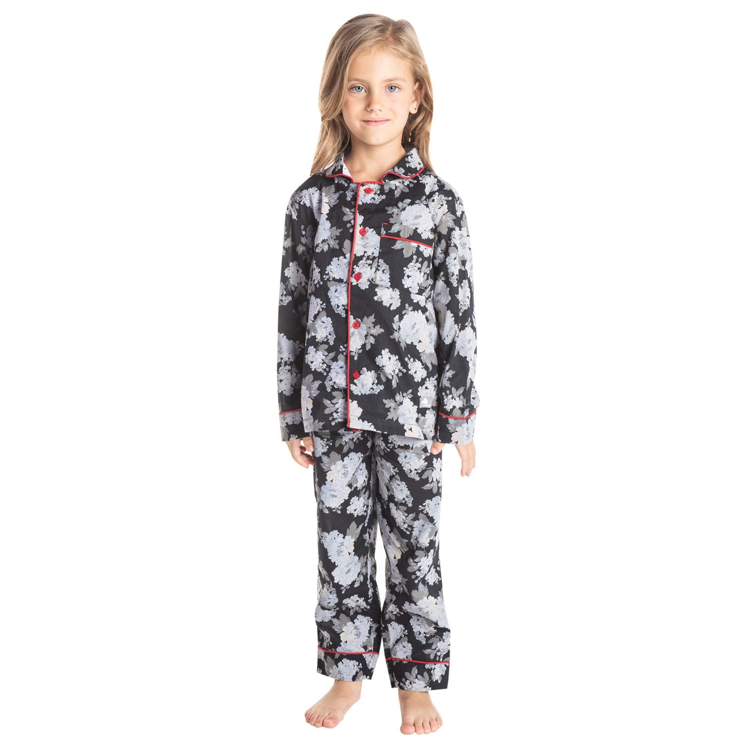 Cherry Crumble Black Printed 100% Cotton Full Sleeves Collar Neck Night Wear Regular Fit Summer Nightsuit for Girls