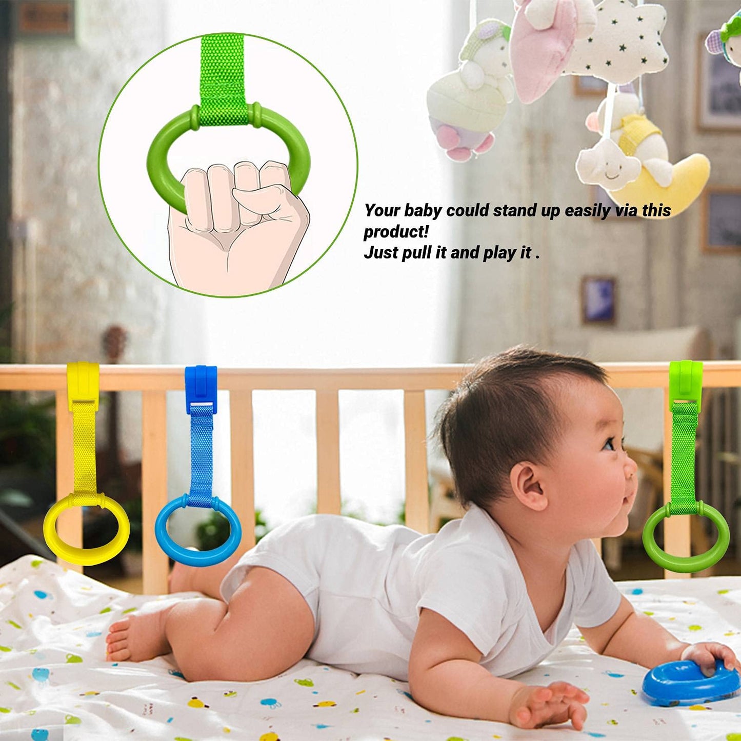 Codree 8Pcs 4 Colors Baby Playpen Pull Up Rings- Baby Crib Pull Up Rings- Baby Walking Exercises Assistant Rings- Baby Bed Stand