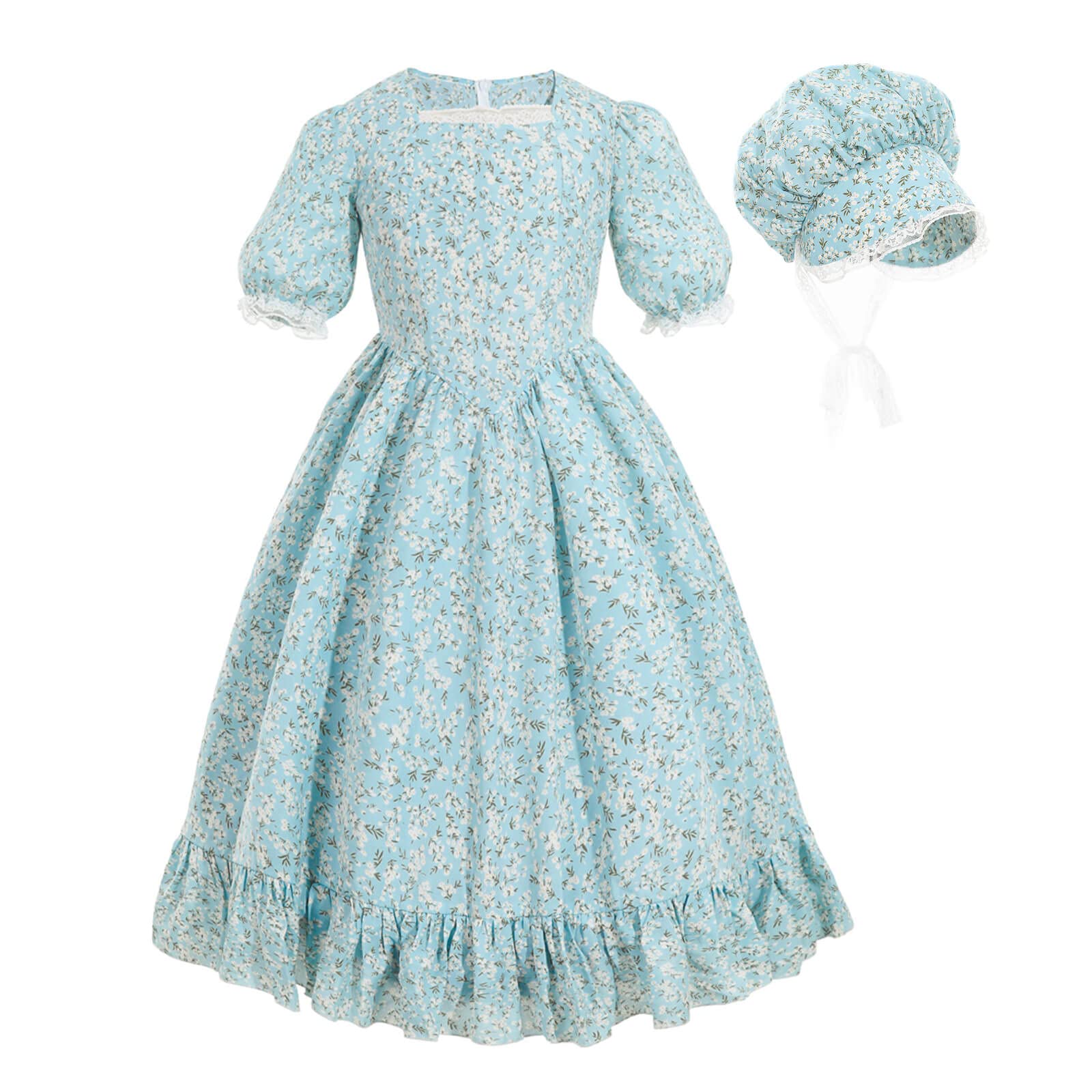 Nuoqi Pioneer Dresses For Girls Prairie Girl Dress Colonial Girl Costume 10-12 Light Blue