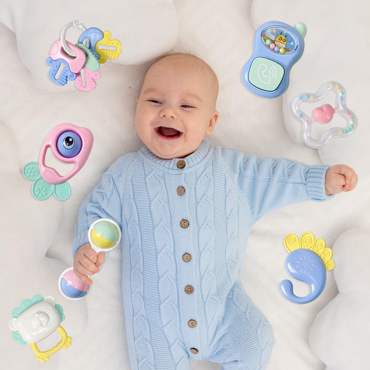 Cuterabit 13PCS Baby Rattles 0-6 Months, Baby Teething Toys with Storage Case, Infant Toys 0-3-6-12 Months, Baby Girl Toys, Best