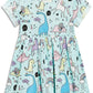 Little Girl'S Dinosaur Summer Dresses Clothes,Short Sleeve Casual Outfits Size 7 Blue