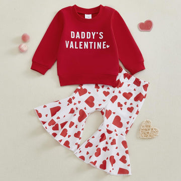 Nokpsedcb Baby Boy Girl Cute Letter Embroidery Long Sleeve Sweatshirt And Elastic Long Pants Toddler Valentine Outfits (Red Dadd