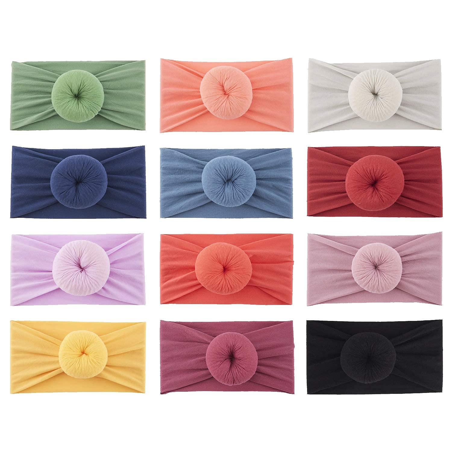 Whisket Baby Girls Turban Headbands Newborn Round Knot Wide Headwrap For Infant Toddler Boys Hair Accessories [Multi Colors] (2)