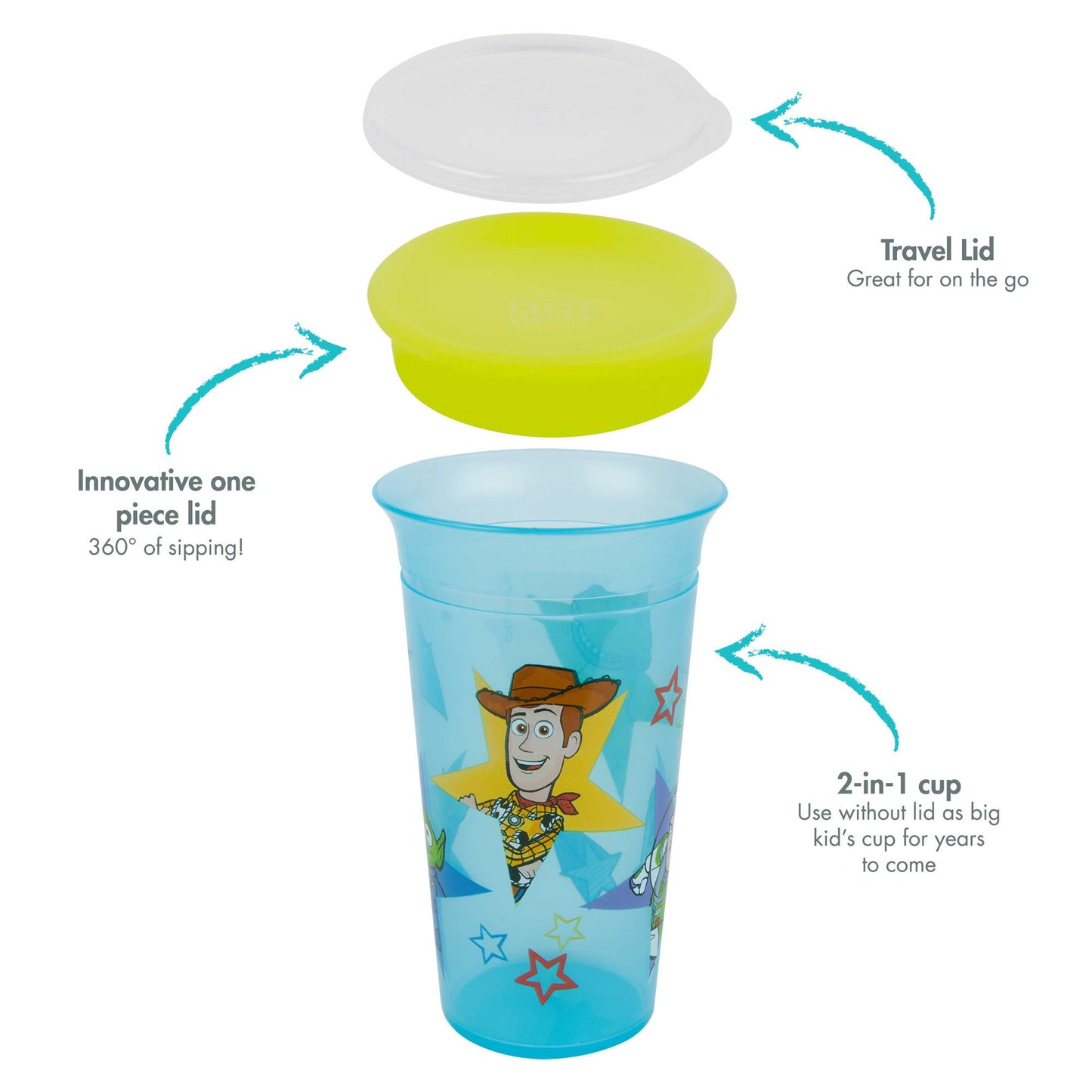 The First Years Toy Story 2 In 1 Spoutless Cup, Transitions To Open Toddler Cup, Multicolor
