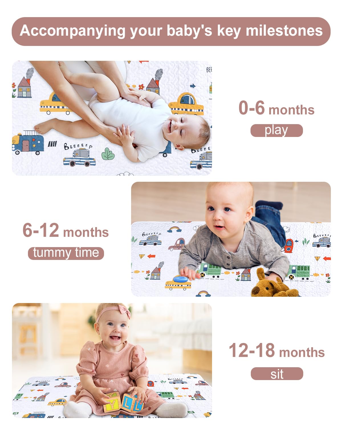 50 X 50 Play Mat For Baby Playpen Tummy Time Mat, Non-Slip Washable Baby Playpen Mat, Baby Crawling Mats For Floor, Portable Tra