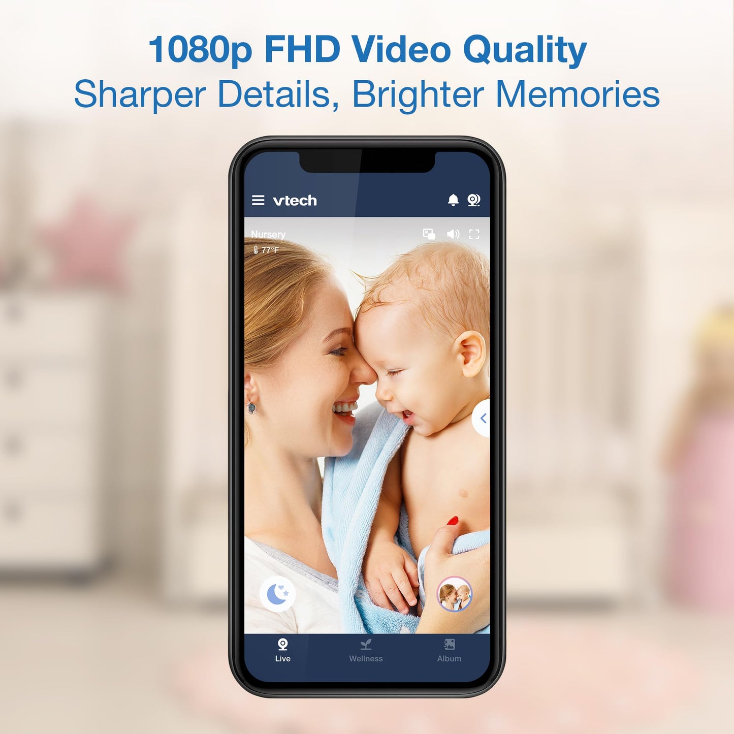 Vtech Upgraded 2-Cameras Smart Wifi Baby Monitor With 1080P Fhd Video And 5' Hd Screen, Free App With Motion Video, Sound/Motio