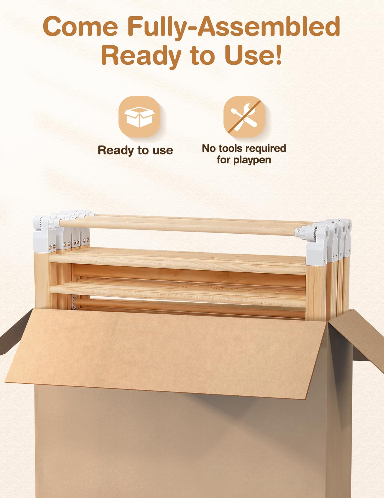 Kidirect Wooden Baby Playpen Foldable, Pre-Assemble Baby Gate Play Pen, Large Adjustable Playpen For Babies And Toddlers, Extra