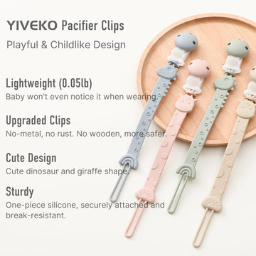 Yiveko Pacifier Holder Clips For Baby - Silicone Paci Binky Clips 4Pcs - Animal Design Rainbow-Ivory+Blush