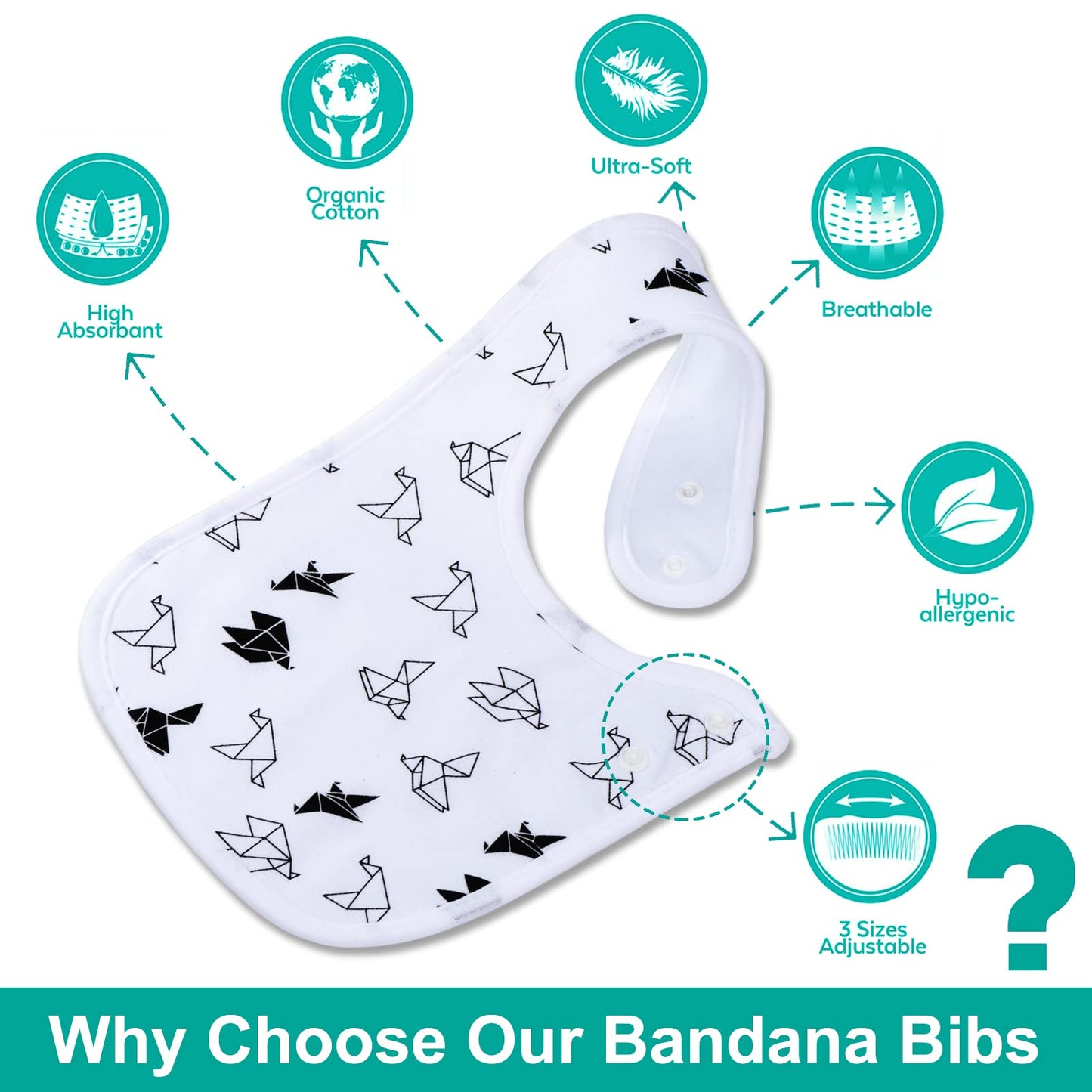 Benoxine Baby Bandana Drool Bibs Soft and Absorbent 100% Organic Cotton Bandana Bibs Set for Boys Girls Newborn Unisex Plain Col