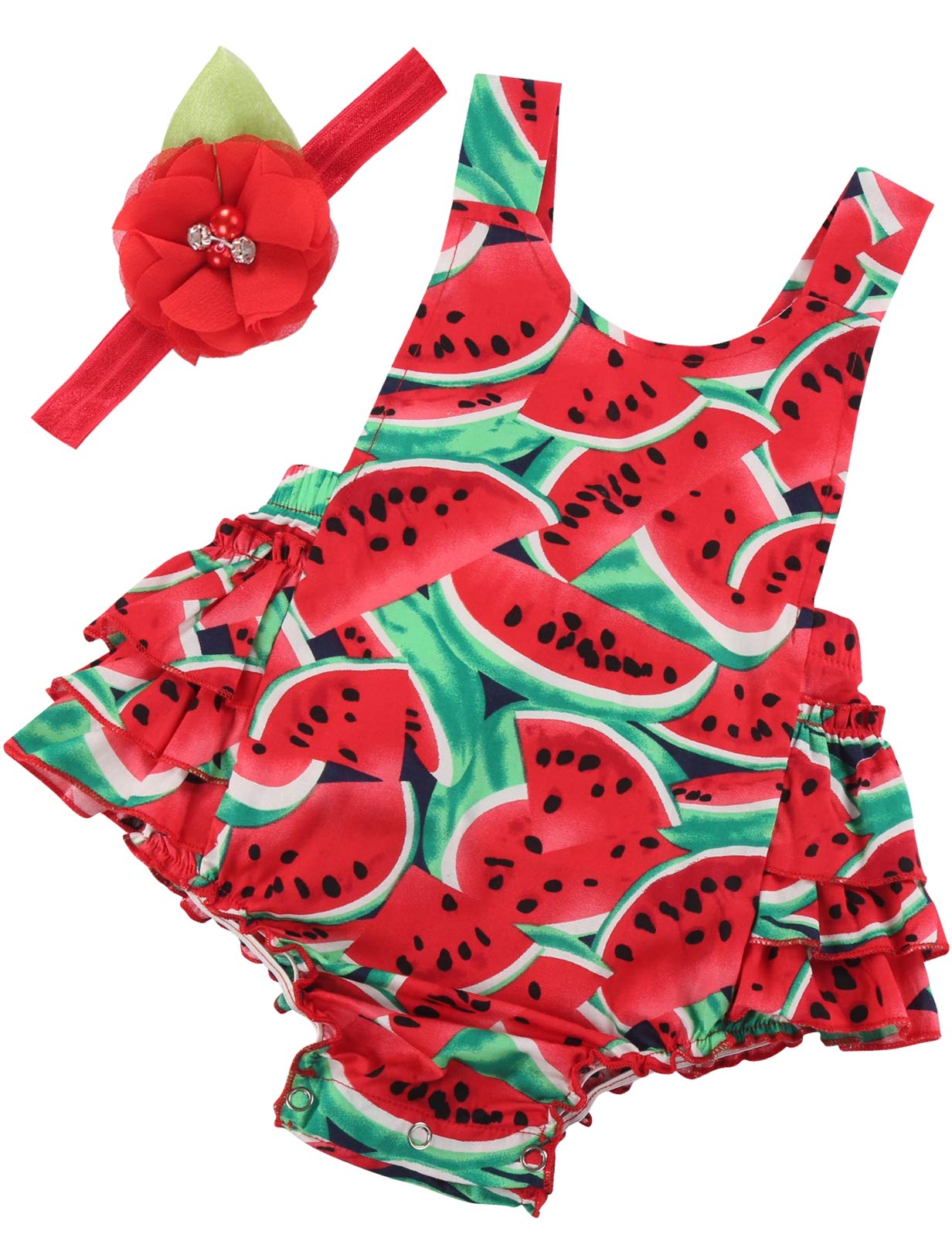 Princesasa Baby Girl Clothes Watermelon Floral Ruffles Summer Cake Smash Outfits And Headband For Newborn Gifts,A20,7-12 Months(