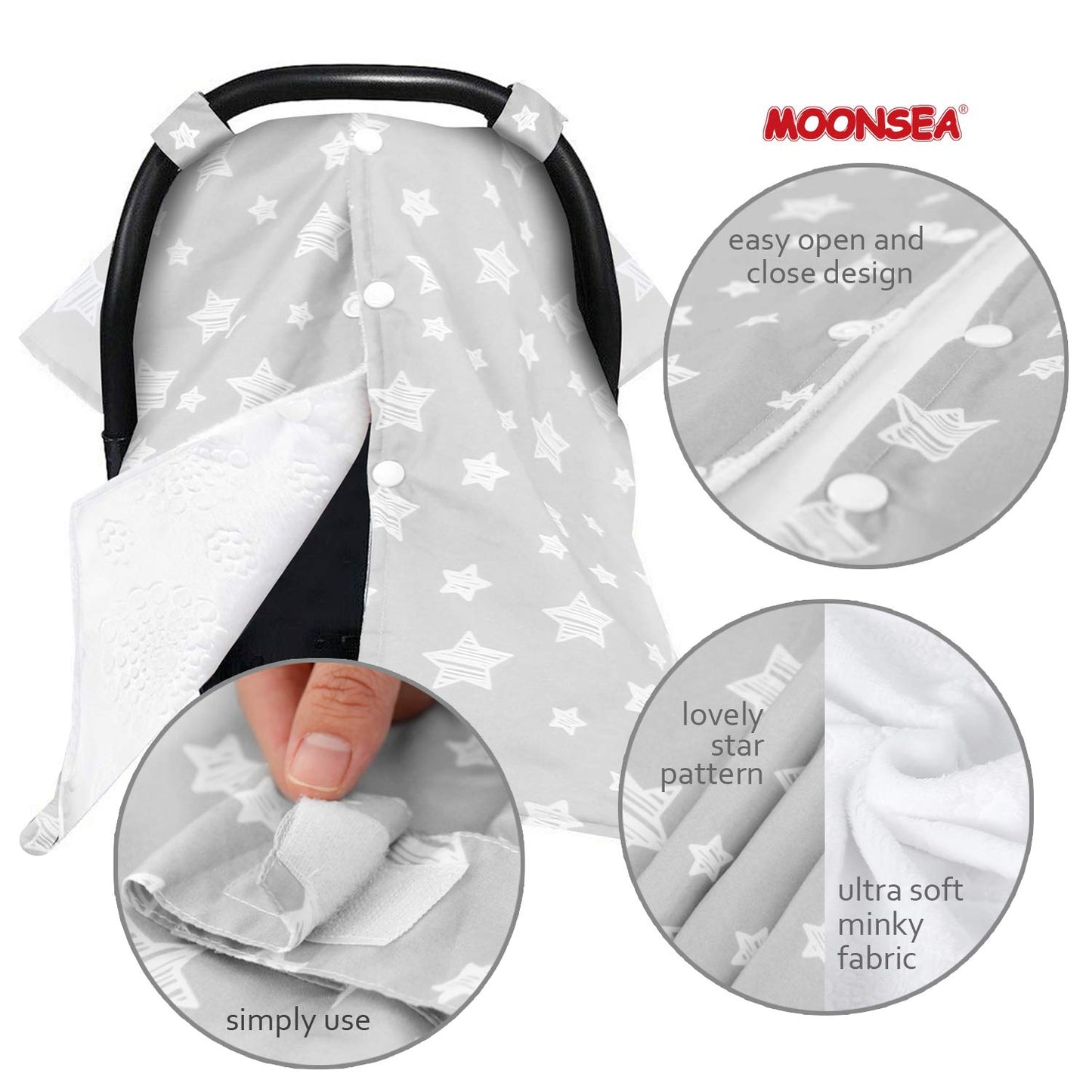 Baby Carseat Canopy, Opening Minky Car Seat Cover For Babies, Star Print Grey Car Seat Canopy Nursing Scarf, Warm Carseat Canopy