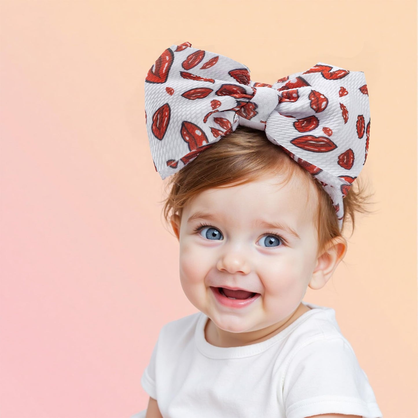 Qfv Baby Girl Bows Newborn Headband Valentines Infant Big Bows For Birthday/Baby Shower/Photography/Baby Gifts (Red & Red Lip)