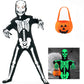 Faybox Skeleton Costume Glow In The Dark For Kids Toddler, Halloween Fortnite Onesie For Boy Girls With Pumpkin Candy Bag(10-12)