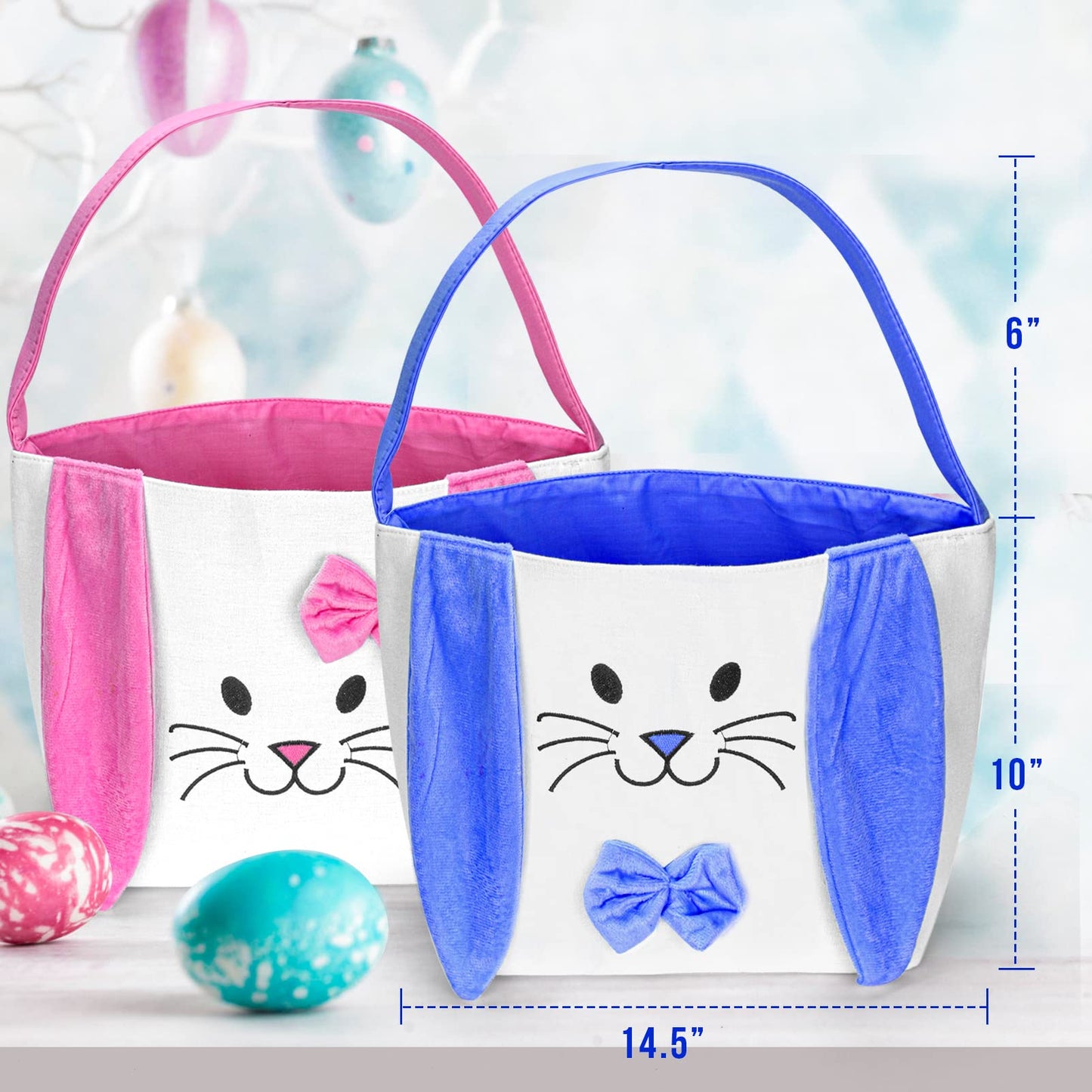 Atonofun 2 Packs Easter Basket Set, Easter Bunny Basket Gift Baskets Bags For Kids, Canvas Tote Bags Bunny Easter Bucket For Eas