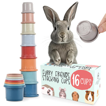 Evergreen Pet Supplies [16 Cups Small Pets & Bunny Stacking Cups - for Rabbits & Chinchillas - Guinea Pig - Colorful Wheat Straw