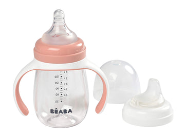 Beaba 2-In-1 Baby Bottle To Transition Sippy Cup, No Spill Sippy Cup, Includes Removable Handles, Silicone Baby Bottle Nipple An