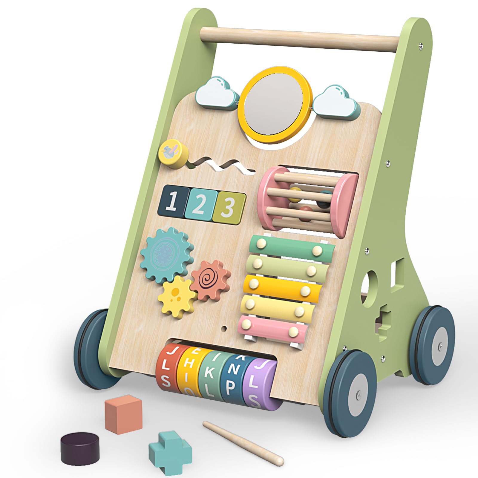 Bautia Wooden Baby Walker, Montessori Walker for Babies 6-12 Months, Push Walking Toys for 1 Year Old Learning to Walk