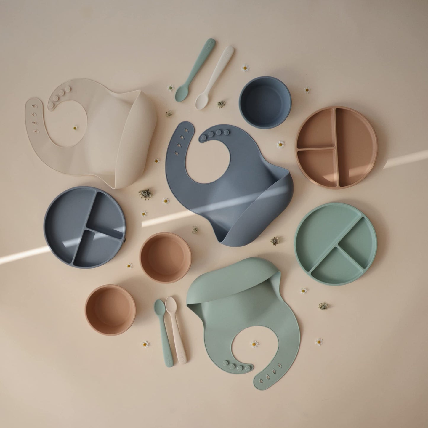 Mushie Silicone Baby Bib | Adjustable Fit Waterproof Bibs (Tradewinds)