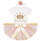 My 1/2 1St Birthday Outfit Baby Girls Shiny Crown Romper + Ruffle Tulle Skirt + Sequins Crown Flower Headband Glitter Party Dres