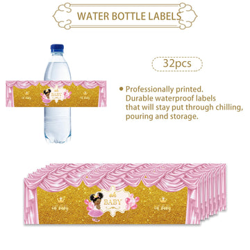 Rostyakz 32Pcs Gold Glitter Pink Water Bottle Labels, Gender Reveal & 1St Birthday Bottle Stickers, Labels For Baby Shower