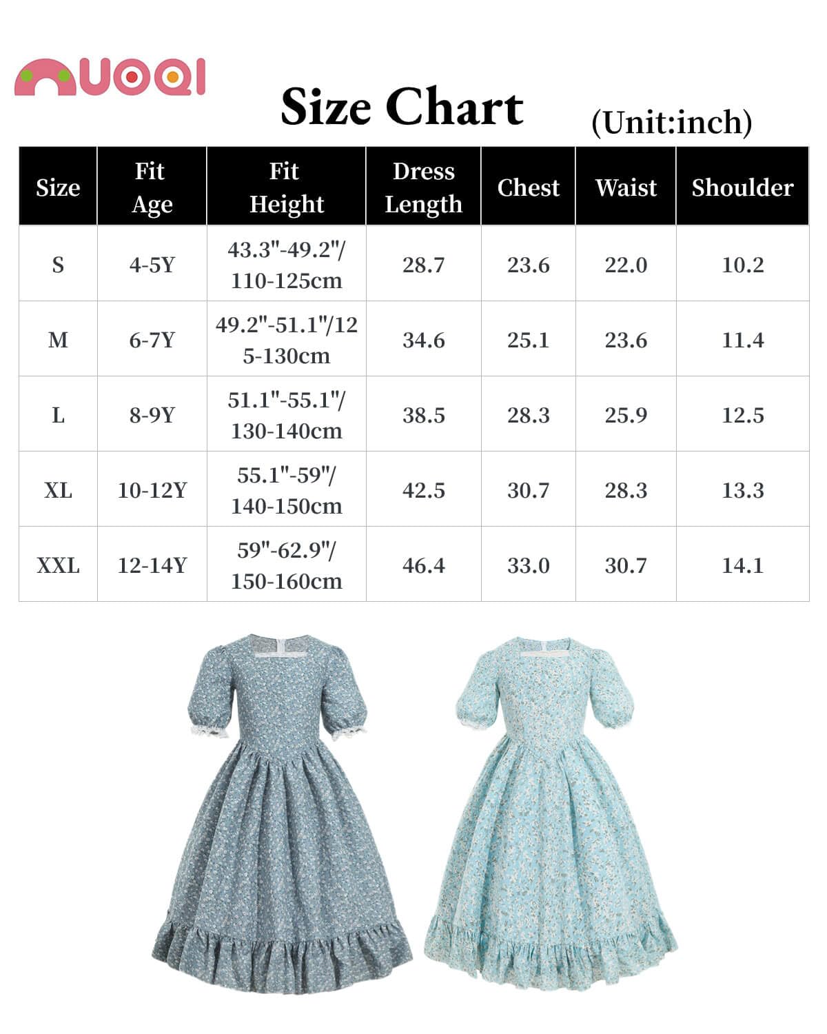 Nuoqi Pioneer Dresses For Girls Prairie Girl Dress Colonial Girl Costume 10-12, Blue
