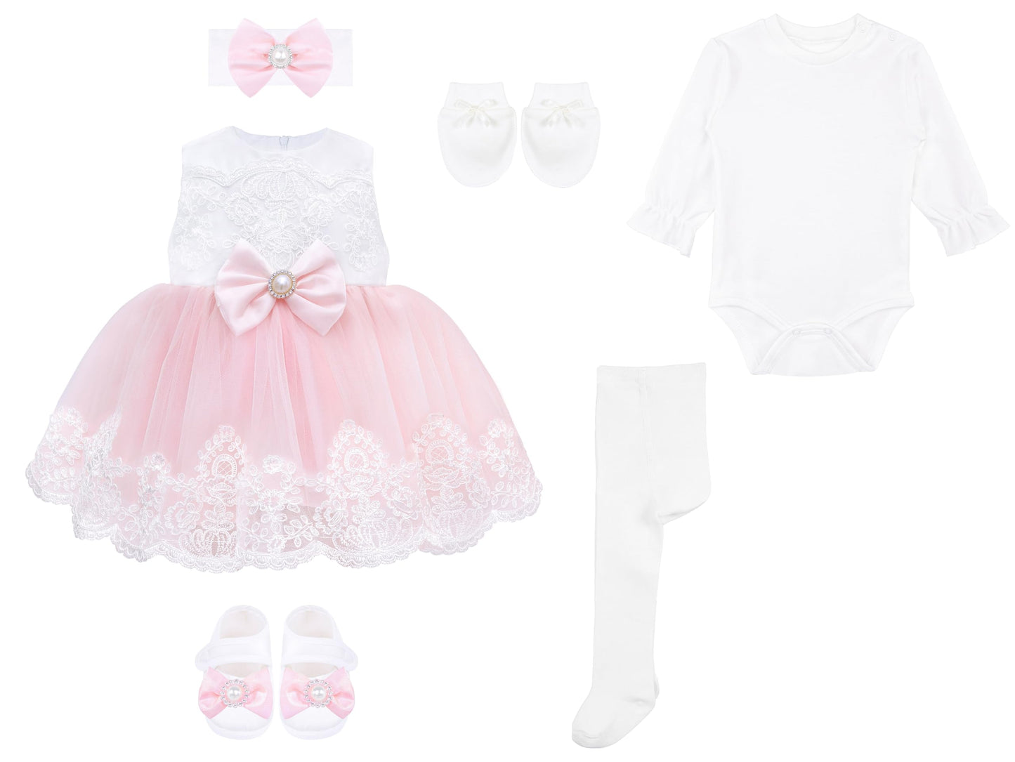 Taffy Baby Girl Newborn Pink Embroidered Princess Pageant Dress Gown 6 Piece Deluxe Set 0-3 Months