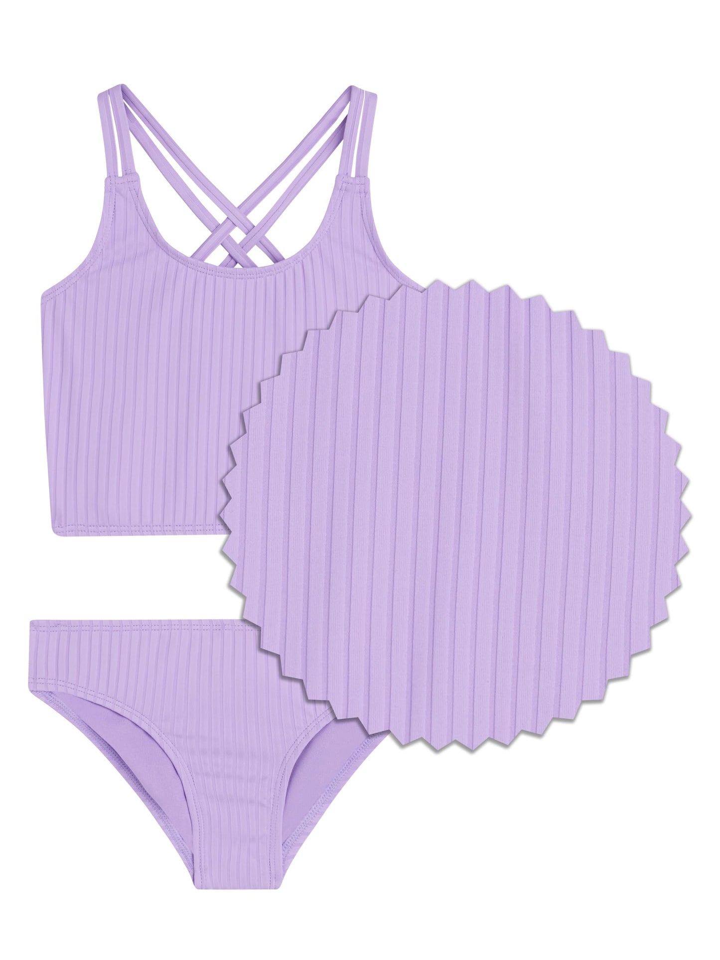 Kanu Surf Girls' Waverly Upf 50 Beach Sport Criss-Cross Tankini, Drop Needle Solid Lavender