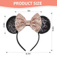 Seamoy Sequin Rose Gold Minnie Ears Headband, Mouse Ears Headband With Bow, Park Ears Princess, Sparkle Classic Red Mice Ears Bo