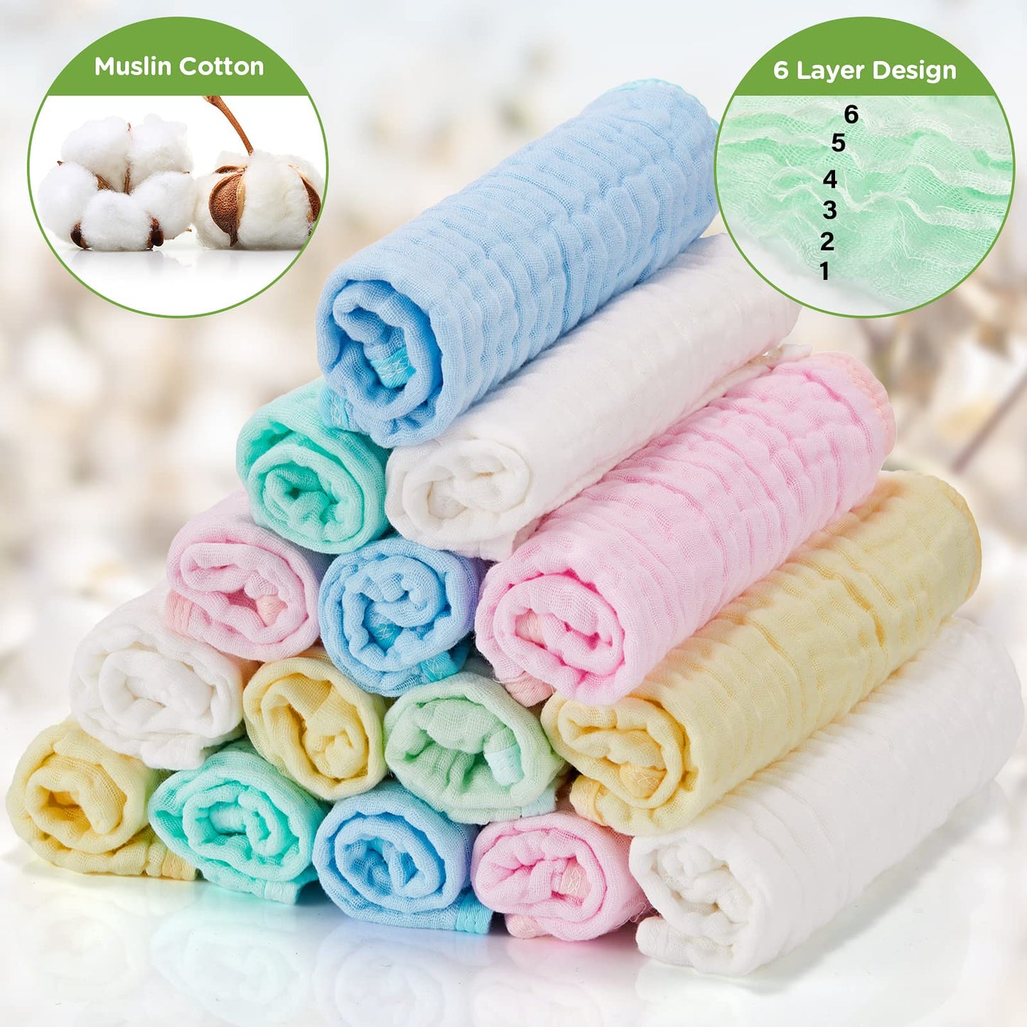 20 Pack Baby Muslin Washcloths Natural Muslin Cotton Baby Wipes Soft Newborn Baby Face Towel Absorbent Muslin Washcloth For Sens
