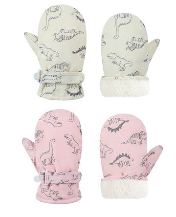 Fynnsure Toddler Mittens Lined Fleece Snow Gloves For Boys Girls Kids Winter Ski Gloves Baby Mittens Ivory & Pink 4-6 Years
