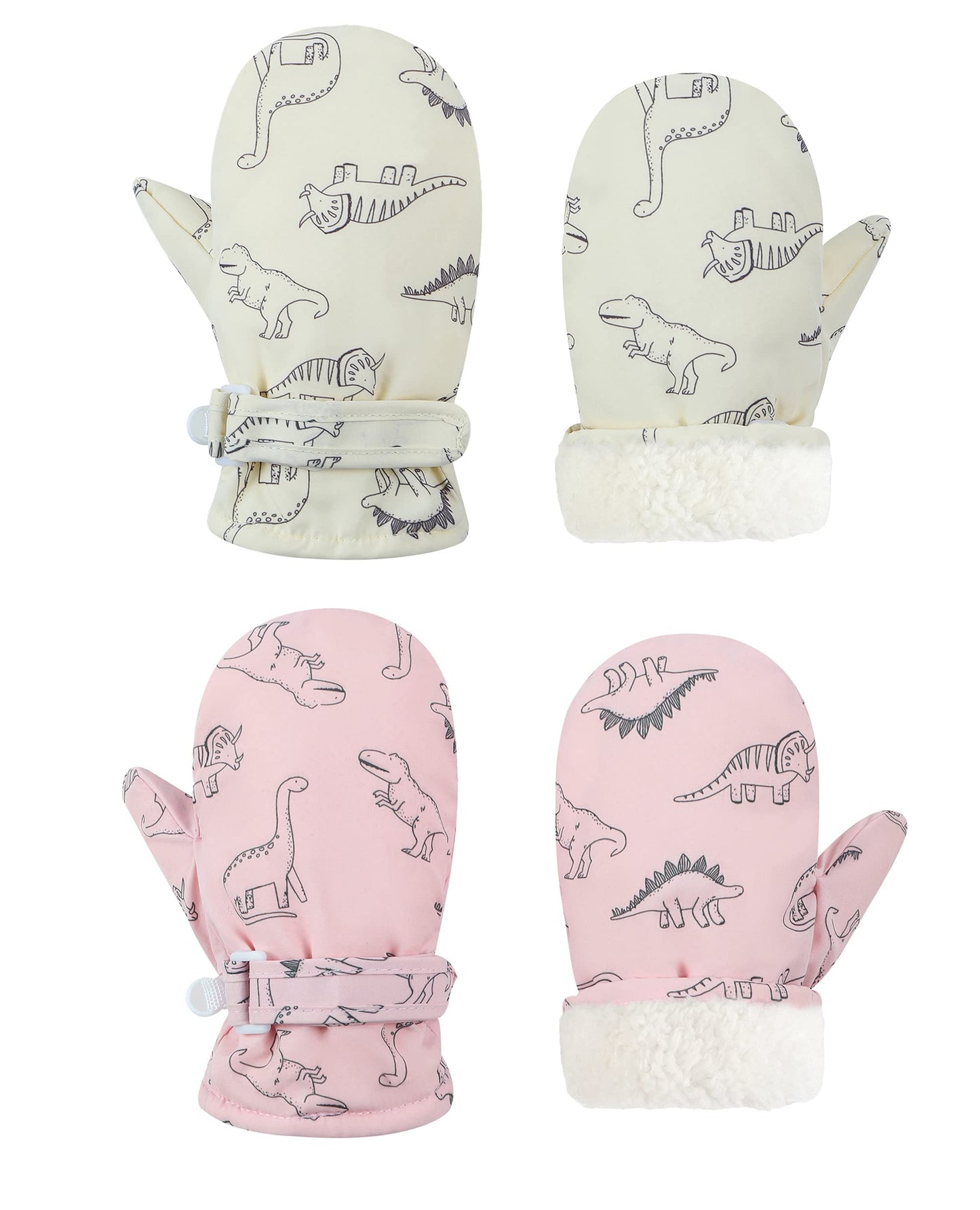 Fynnsure Toddler Mittens Lined Fleece Snow Gloves For Boys Girls Kids Winter Ski Gloves Baby Mittens Ivory & Pink 1-2 Years