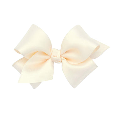Wee Ones Girls' Classic French Satin Hair Bow On A Weestay Clip With A Knot Wrap Center, Small, Ecru